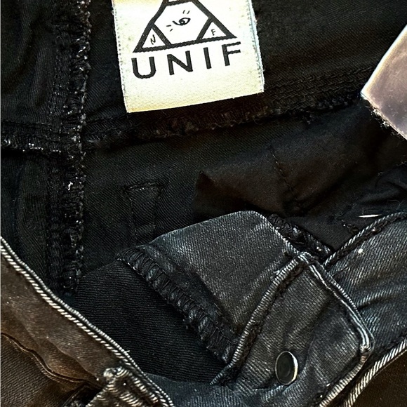 UNIF Black Stretch Jeans Ripped Distressed Inseam 26” Mid-Rise 5 Pocket - Picture 5 of 6